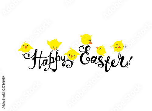 Happy Easter card with cute chicks
