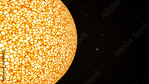 Exoplanet 3D illustrationsun bright photosphere yellow star sunspots fire (Elements of this image furnished by NASA) photo