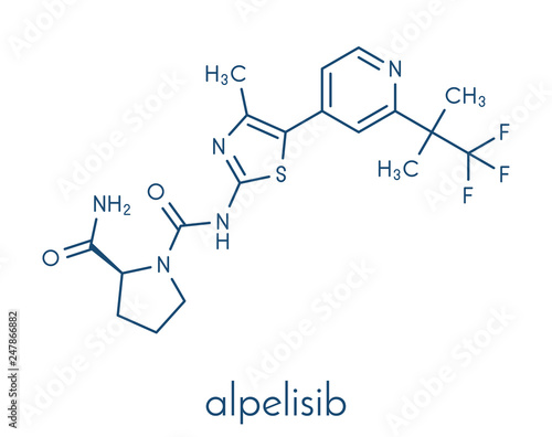 Alpelisib cancer drug molecule (PI3K inhibitor). Skeletal formula.