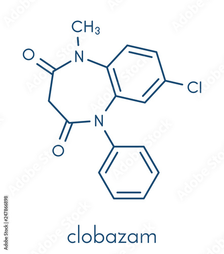 Clobazam epilepsy drug molecule. Skeletal formula.