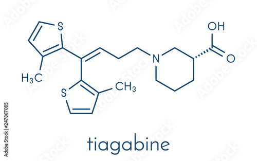 Tiagabine epilepsy drug molecule. Skeletal formula.