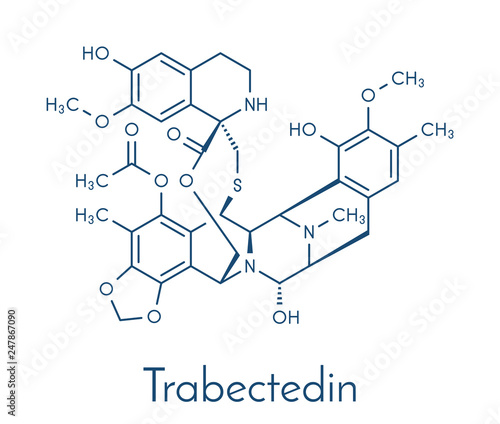 Trabectedin cancer drug molecule. Skeletal formula.
