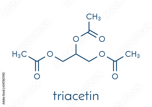 Triacetin (glycerin triacetate) molecule. Skeletal formula.