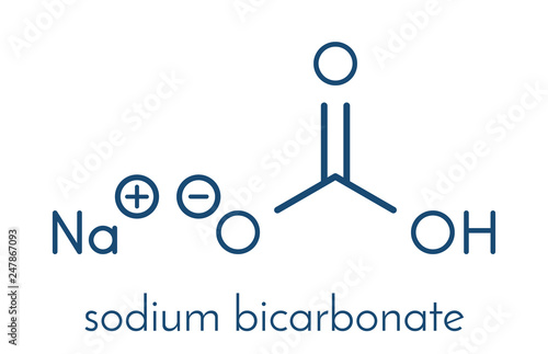 Sodium bicarbonate (baking soda), chemical structure. Skeletal formula.
