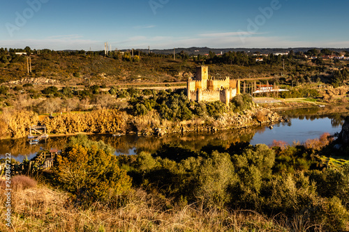 Almourol castle - Portugal - architecture background. Is built on an island on the river Tagus.