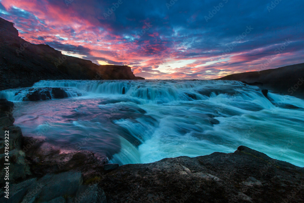 Famous Iceland Waterfall as dusk