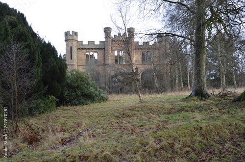 The striking ruins of Crawford Priory, Springfield, Cupar, Fife, extended in early 19th century Fotobehang