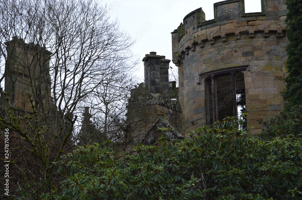 The striking ruins of Crawford Priory, Springfield, Cupar, Fife, extended in early 19th century. The striking ruins of Crawford Priory, Springfield, Cupar, Fife, extended in early 19th century.