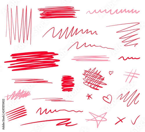 Hand drawn lettering underlines on white. Colored backgrounds with array of lines. Chaotic patterns. Colorful illustration. Sketchy elements