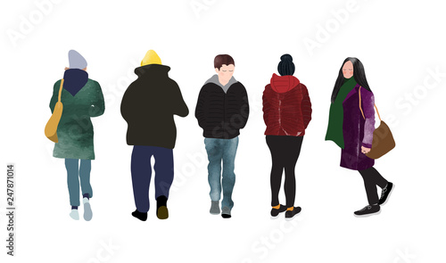 watercolor people collection. architecture cut out model people. street fashion.