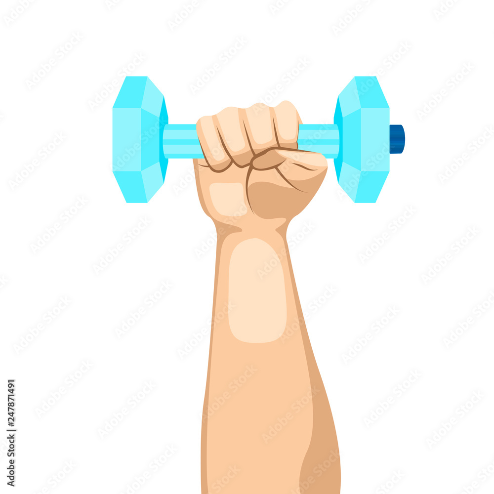 Arm lifting a dumbbell with water. Fitness concept. Vector illustration design Arm lifting a dumbbell with water. Fitness concept. Vector illustration design