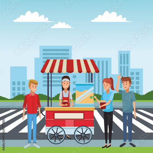 pop corn cart cartoon