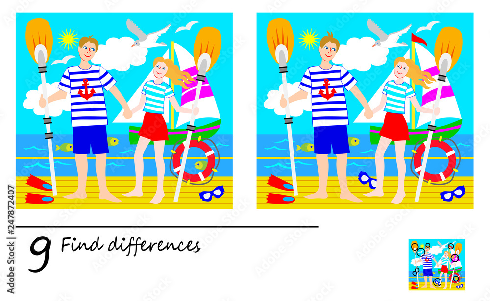 Find Differences Logic Puzzle Game Children Adults Printable Page