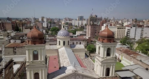 Aerial drone shot between dome towers Cathedral Nuestra Se√±ora de la Encarnaci√≥n, Tucum√°n by drone photo