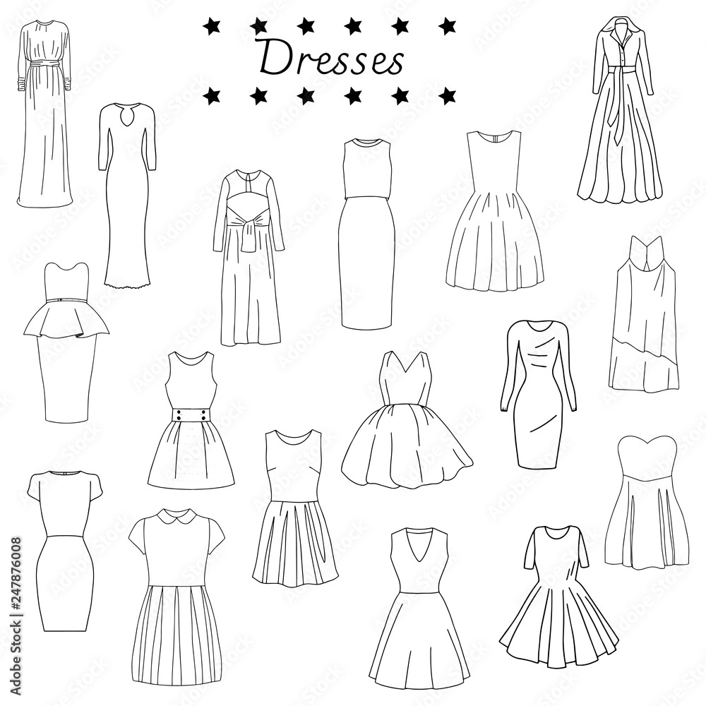 Vector illustration of black and white set of dresses Vector illustration of black and white set of dresses