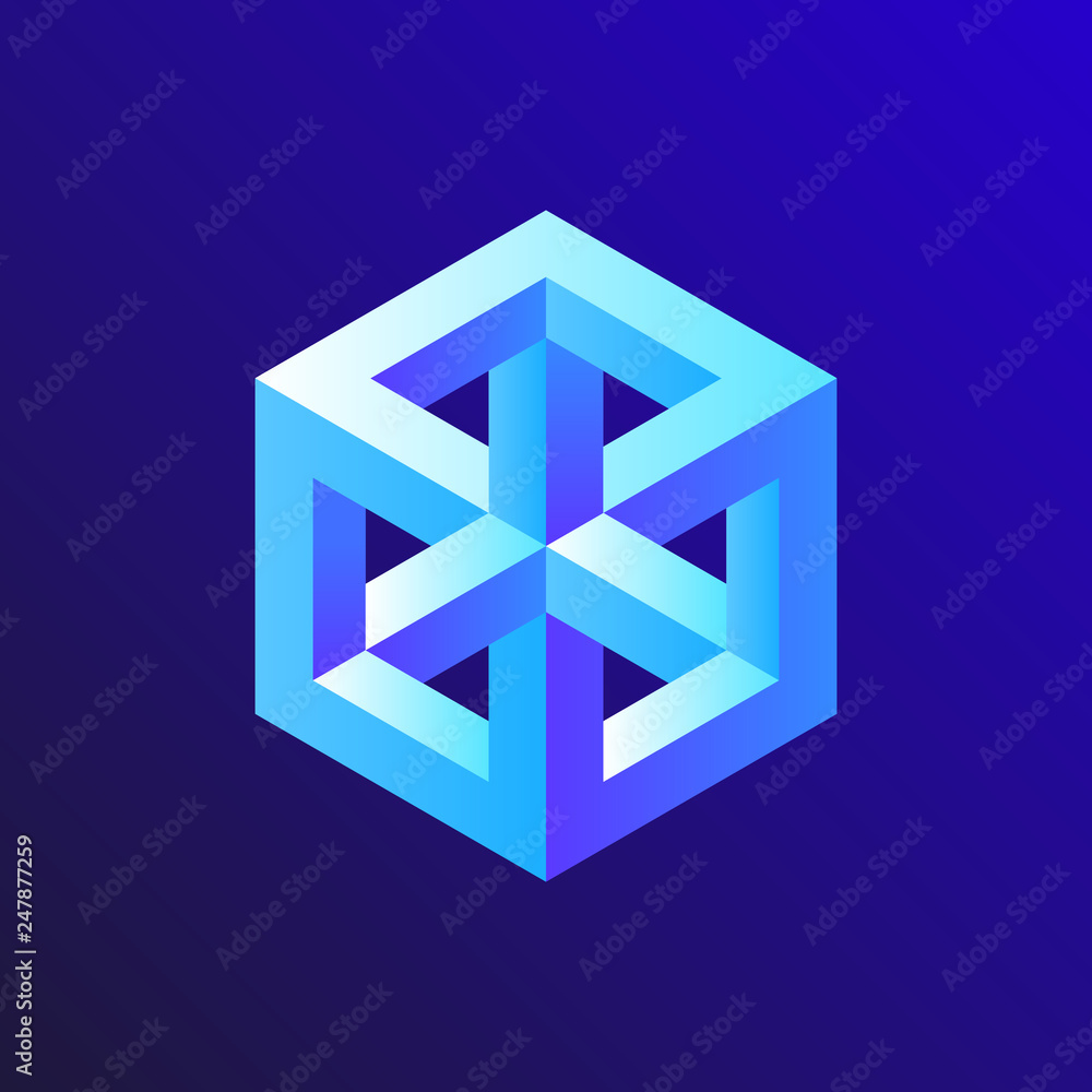Unreal optical illusion cube illustration, isometric drawing Unreal optical illusion cube illustration, isometric drawing