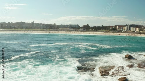 Looking back over Bondi Beach and the Bondi Beach Pavillion