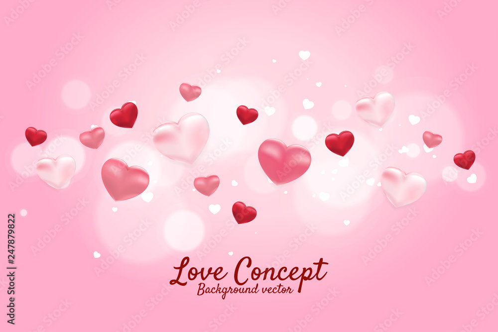 Heart 3D balloon flying graphic background concept. valentine's day and love theme banner and poster