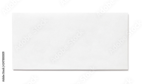 Simple blank white envelope isolated, front view. The narrow long size. photo