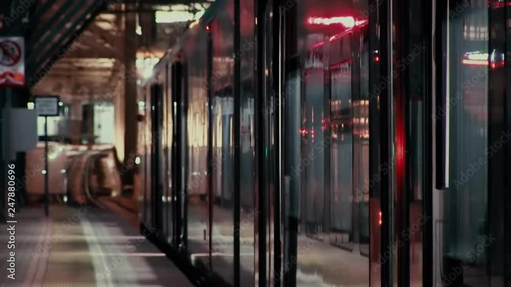 Automatic doors close at the departing high-speed train at Moscow Central Ring (MCC) station of the Moscow Central Ring (MCC) railroad. Telephoto shot. Unrecognizable people silhouettes
Automatic doors close at the departing high-speed train at Moscow Central Ring (MCC) station of the Moscow Central Ring (MCC) railroad. Telephoto shot. Unrecognizable people silhouettes