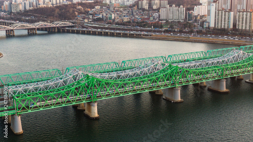 Photography Seoul taken with a drone, Korea. bridges across the river