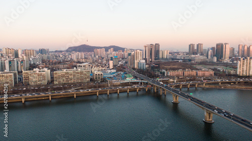 Seoul taken with a drone, Korea. bridges across the river © suvorovalex