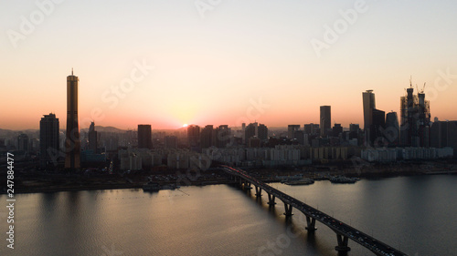 Seoul taken with a drone  Korea. bridges across the river