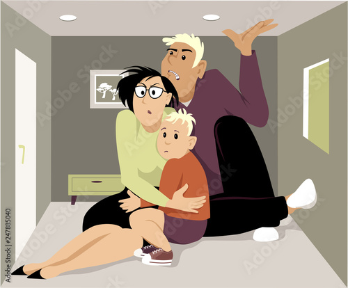 Upset family cramped in a very small apartment, EPS 8 vector cartoon