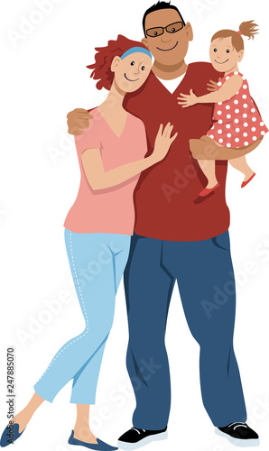 Young happy mixed race family with a small baby girl, EPS 8 vector illustration