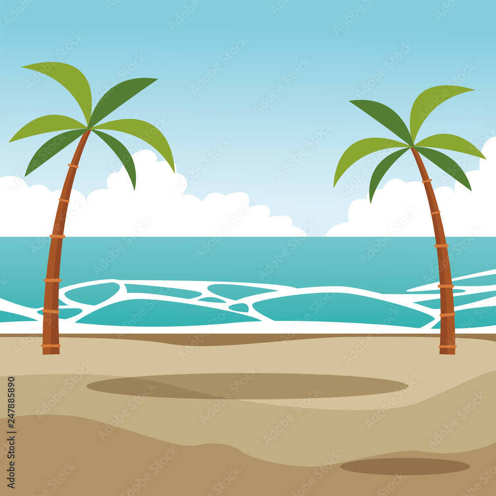 beach palms landscape cartoon