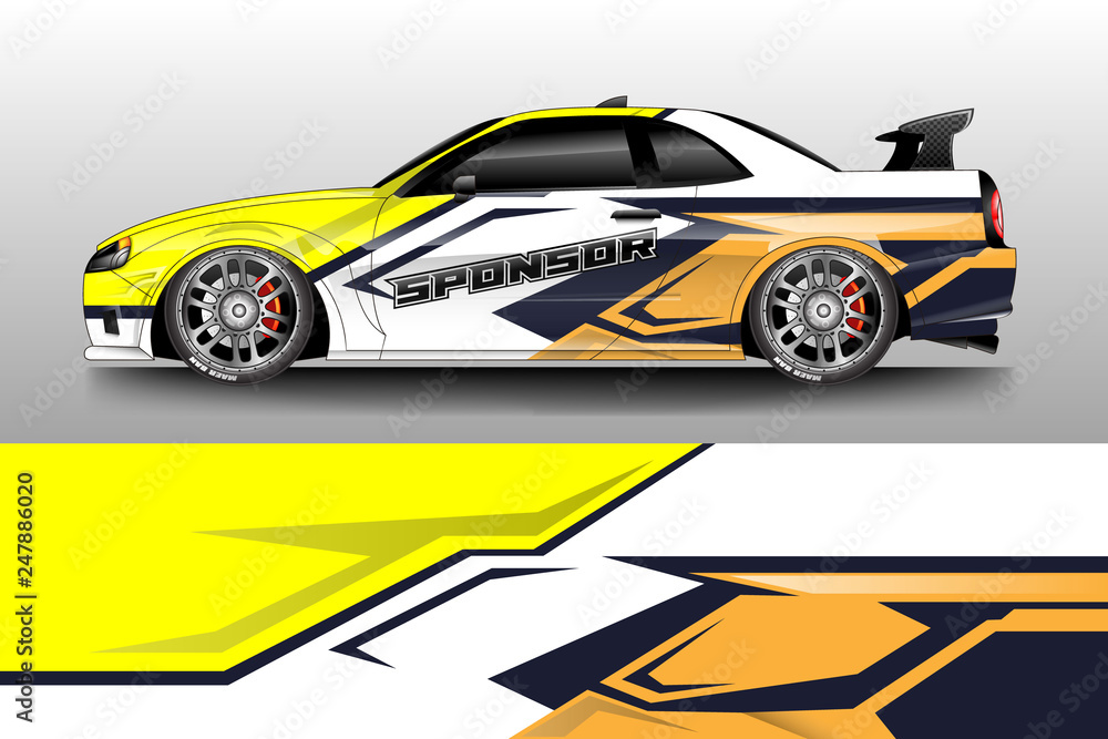 Decal car and car wrap vector, truck, bus, racing, service car, auto designs . Racing, Rally, Abstract background livery .