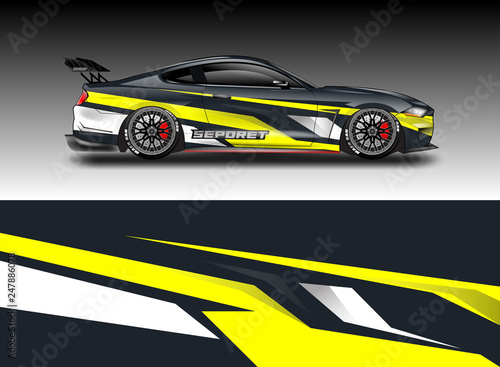 Decal car and car wrap vector, truck, bus, racing, service car, auto designs . Racing, Rally, Abstract background livery . © Alleuy