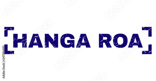 HANGA ROA text seal imprint with corroded texture. Text label is placed between corners. Blue vector rubber print of HANGA ROA with corroded texture.