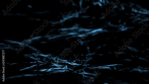3D Rendering of abstract futuristic polygonal geometry shape with glowing led blue color laser beam isolated on black techno background. For use with technology, high performance concept, dark web