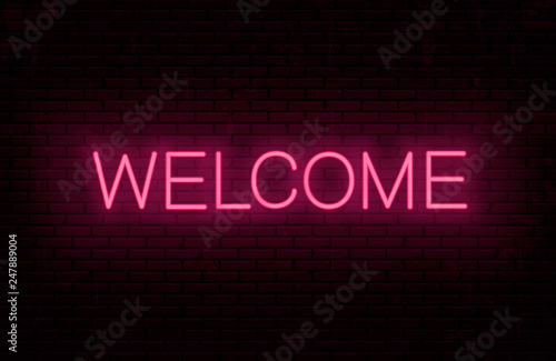 Welcome - red neon text.