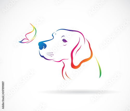 Vector of dogs(labrador) and butterflies on white background. Pet. Animal. Easy editable layered vector illustration.