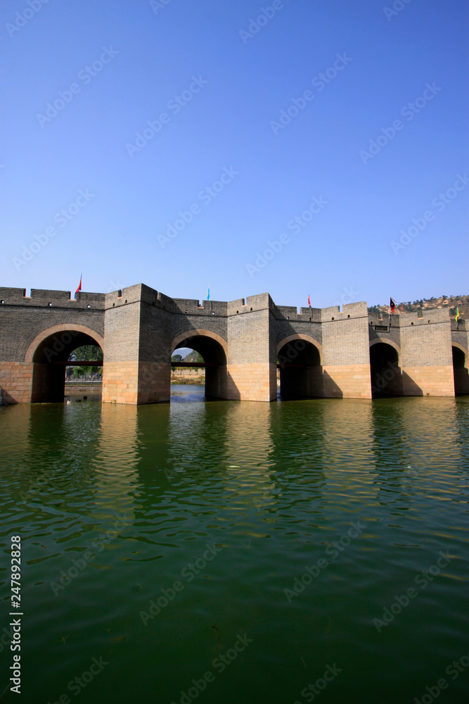 China ancient Great Wall building landscape in the water
