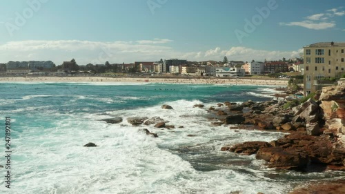 Looking back over Bondi Beach and the Bondi Beach Pavillion
