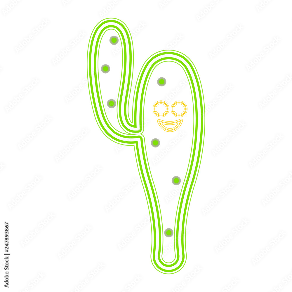 Isolated happy cactus. Neon bright sign. Vector illustration design Isolated happy cactus. Neon bright sign. Vector illustration design