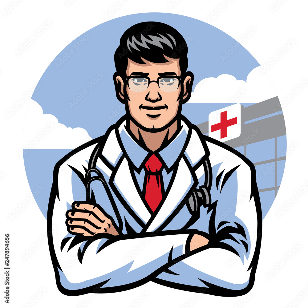 doctor crossing arm in front of hospital badge doctor crossing arm in front of hospital badge
