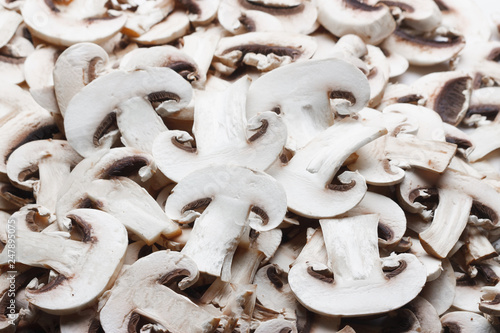 Food background. Sliced champignons
