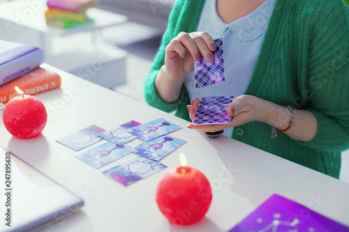 Canvas Print Top view of tarot cards lying on the table