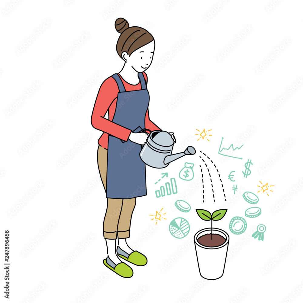 水やりをする女性 資産運用 イメージ イラスト Stock ベクター Adobe Stock