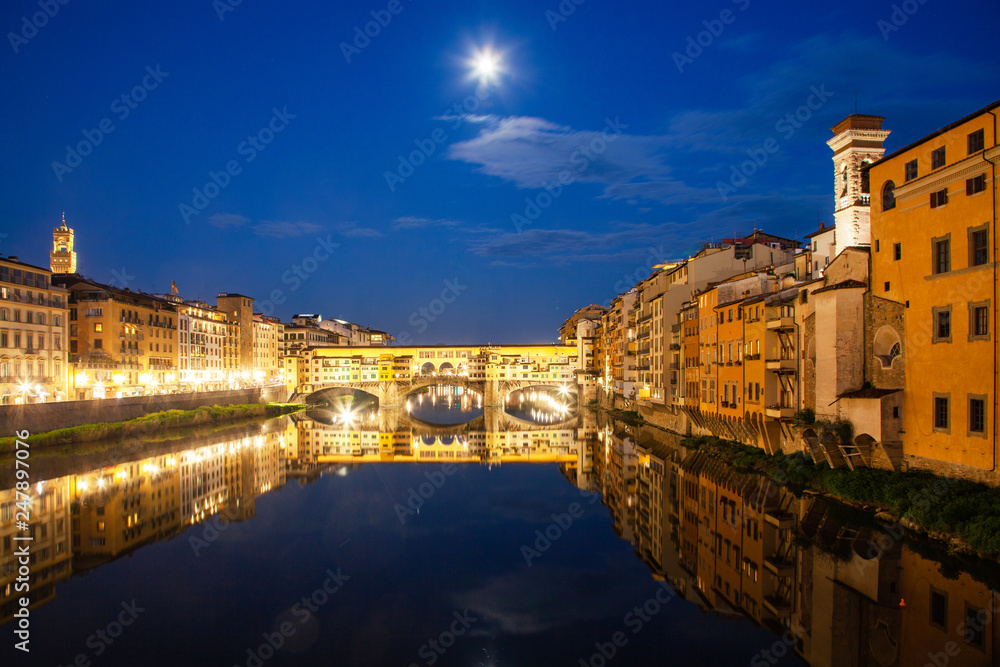 ponte Vecchio on river Arno at night, Florence, Italy