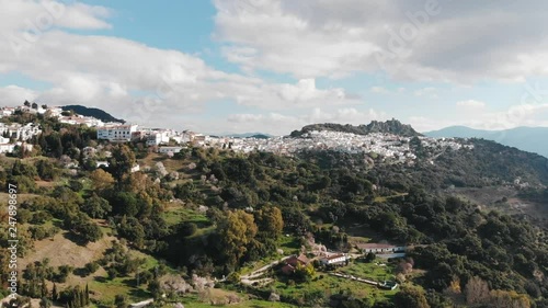 Drone Shot of Typical Spanish town in the mountains. photo