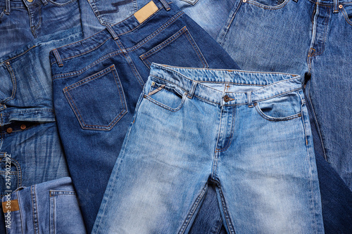 A heap of jeans. Texture background. photo