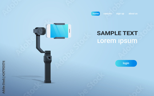 3-axis new generation stabilizer for smartphone device mobile gimbal and smart phone copy space flat horizontal