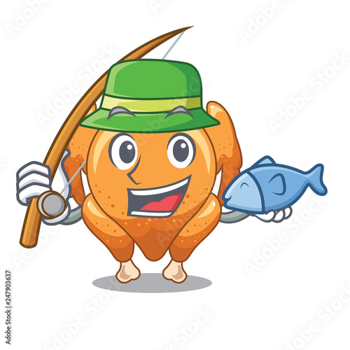 Fishing chicken roast is isolated with characters