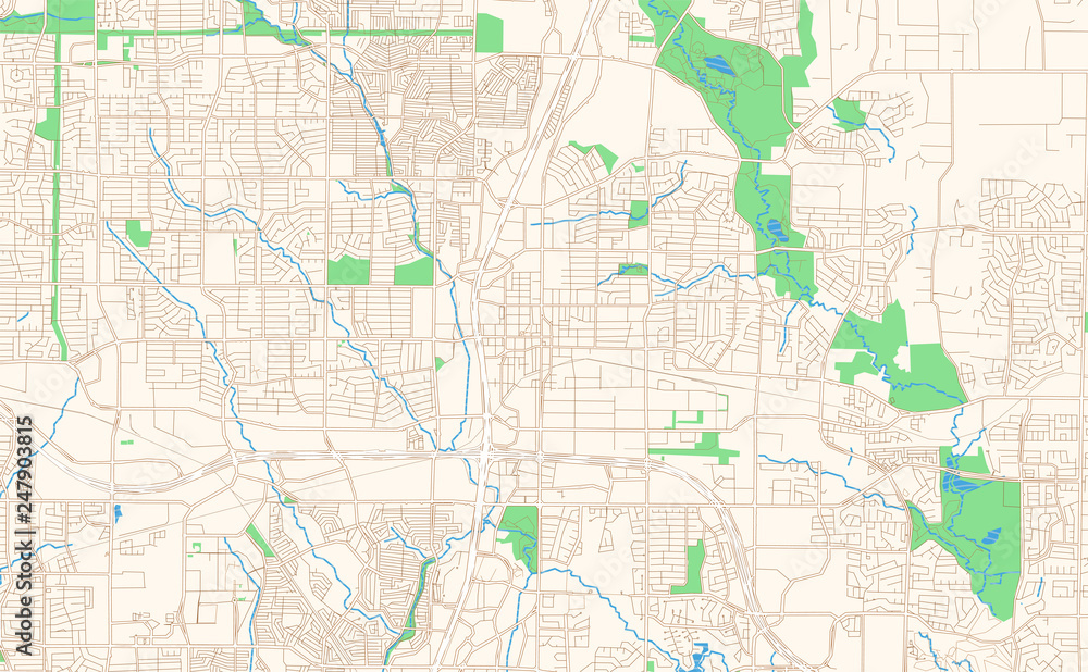 Fototapeta premium Plano Texas printable map excerpt