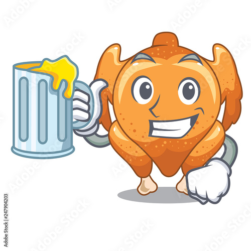 With juice chicken roast is isolated with characters